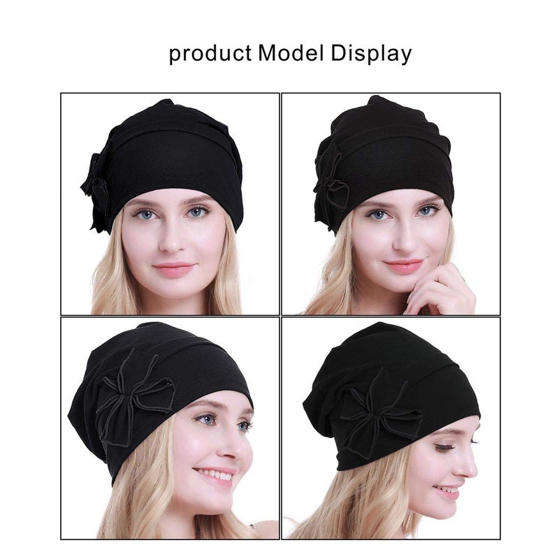 osvyo Cotton Chemo Turbans Headwear Beanie Hat Cap for Women Cancer Patient Hairloss Black - Image 2